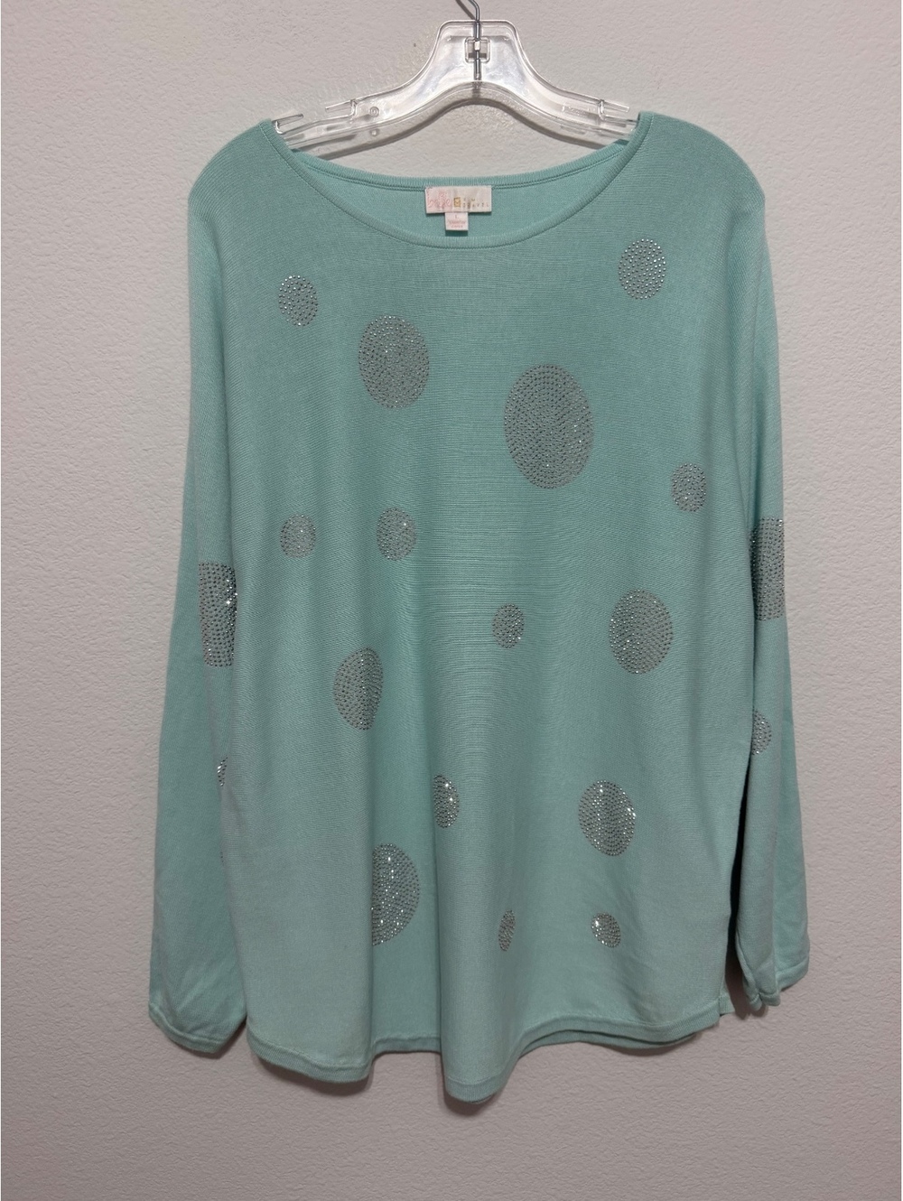 Kim Gravel Belle Dolman Long Sleeve Round Neck Rhinestones Circle Sweater Size L